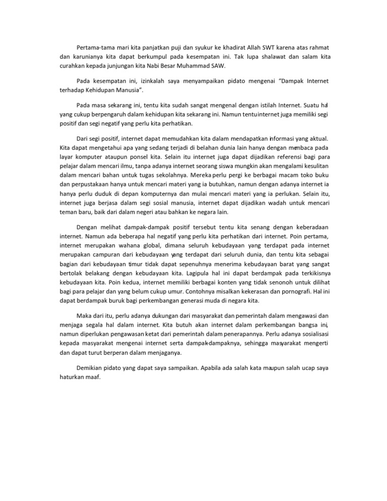 Contoh Pidato Dampak Internet