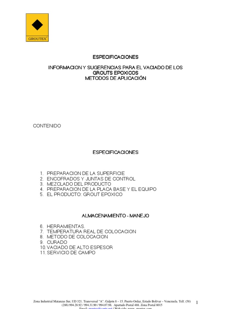 Especificaciones Grouts Epoxicos Pdf Hormigon Acero