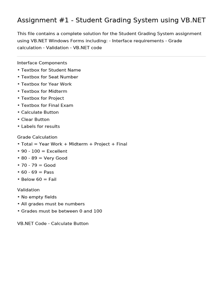 Student Grading System Solution | PDF