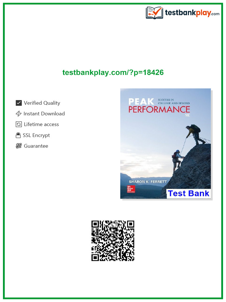 Peak Performance Success in College and Beyond 9th Edition Ferrett Test ...