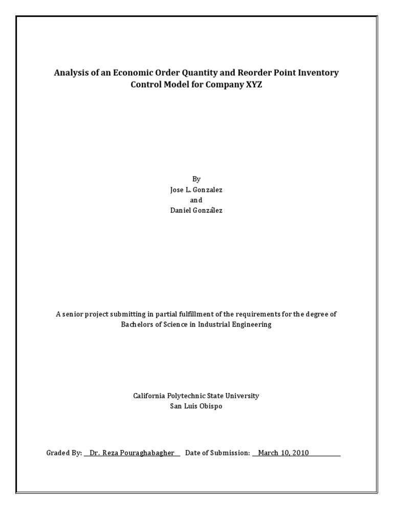 EOQ and Reorder Point Analysis for XYZ | PDF | Inventory | Forecasting