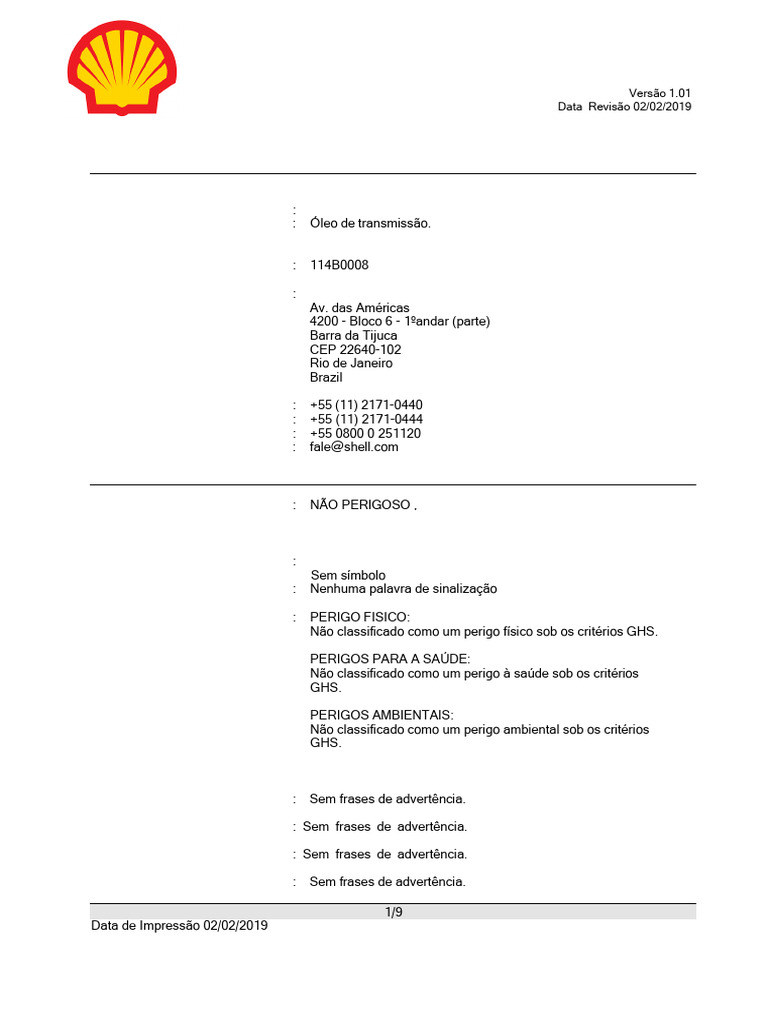 Fispq Shell WBF 100 | PDF | Toxicidade | Luva