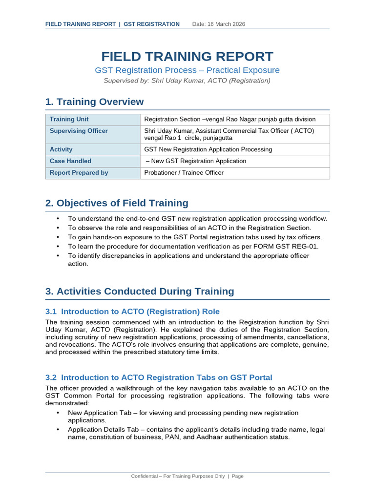 Field Training Report GST Registration-3 | PDF | Lease | Justice