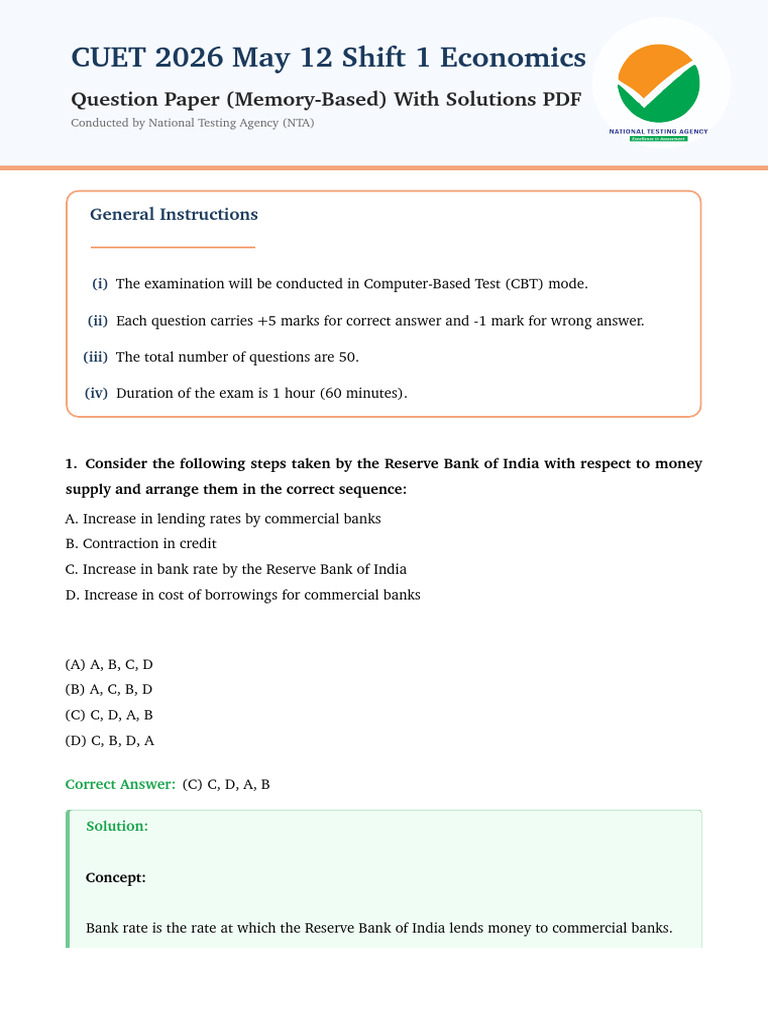 CUET 2026 May 12 Shift 1 Economics Question Paper With Solutions PDF 1 ...