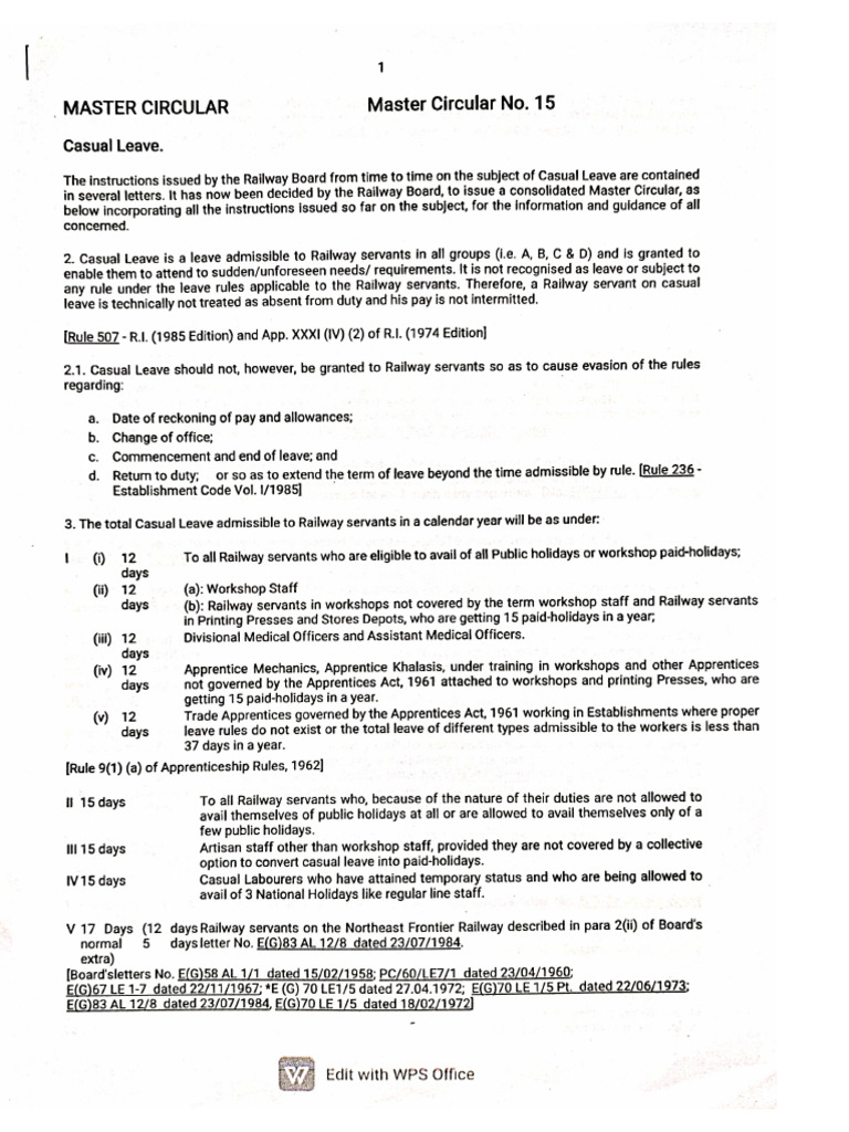 Leave Master Circular 15 | PDF