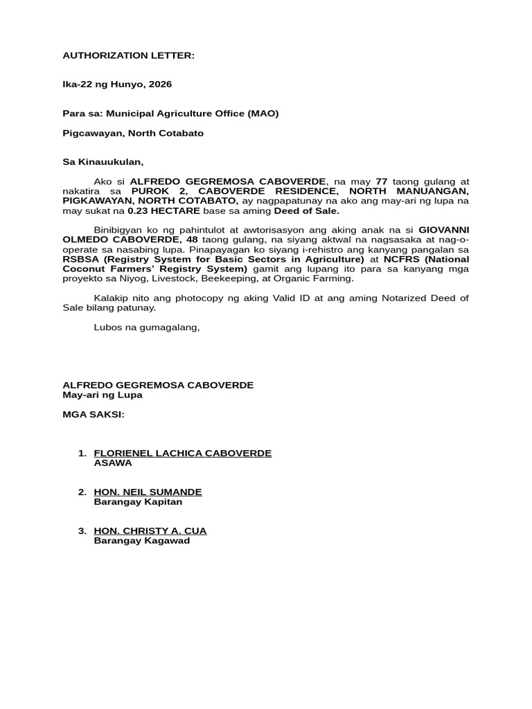 Rsbsa Authorization Letter | PDF