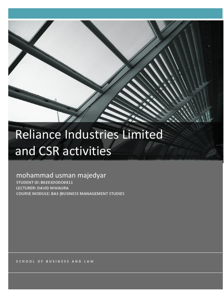 RELIANCE INDUSTRIES LTD CSR ACTIVITIES. Corporate Social