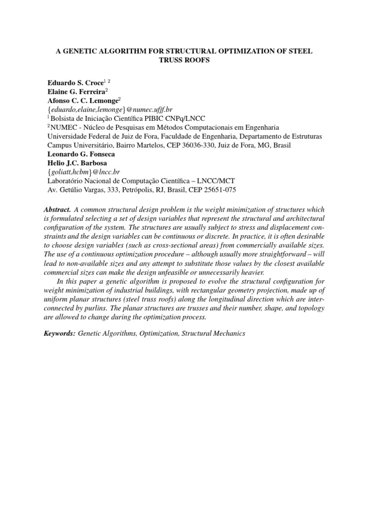A Genetic Algorithm For Structural Optimization of Steel Truss Roofs ...