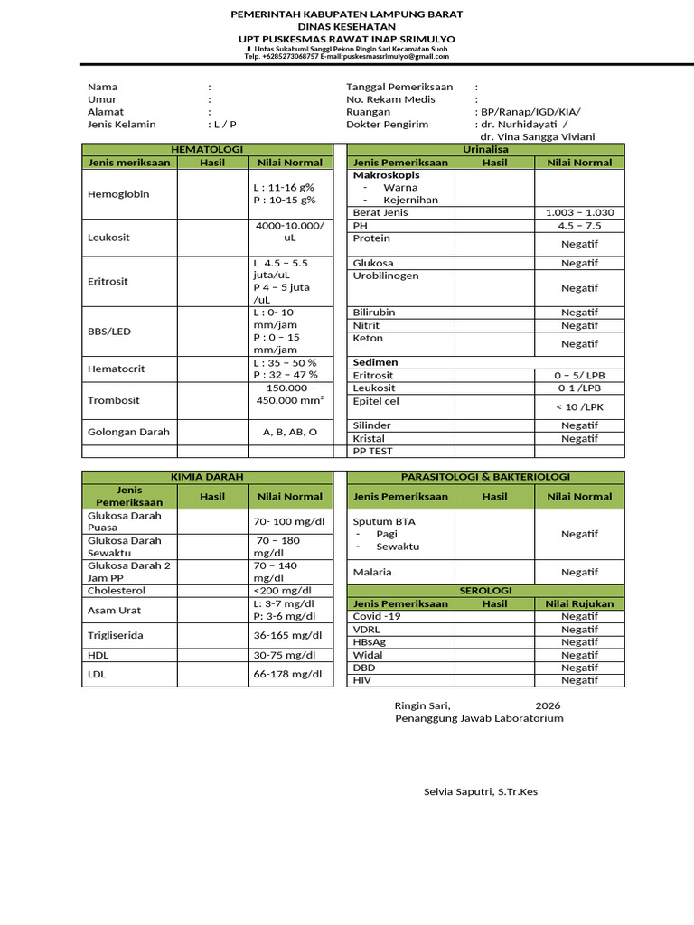 Form Hasil Lab | PDF
