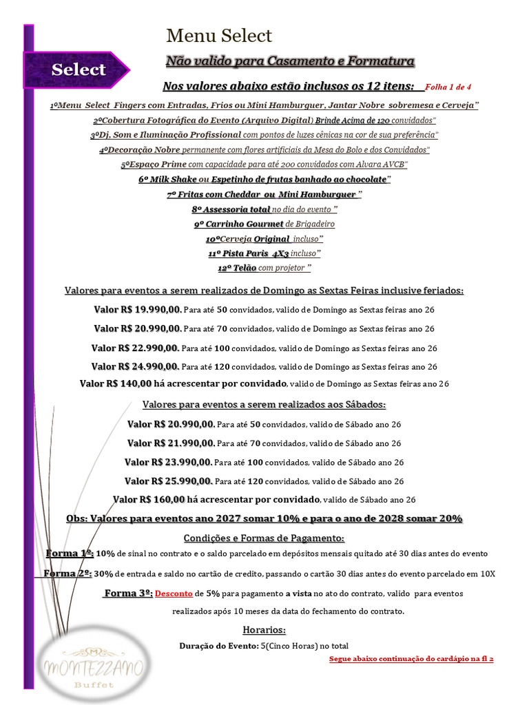 Menu Select 2026.2027 | PDF | Bolos | Alimentos