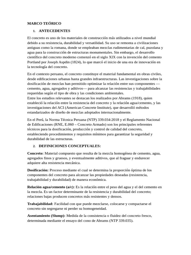 Marco Teórico Tecnoco | PDF | Hormigón | Cemento