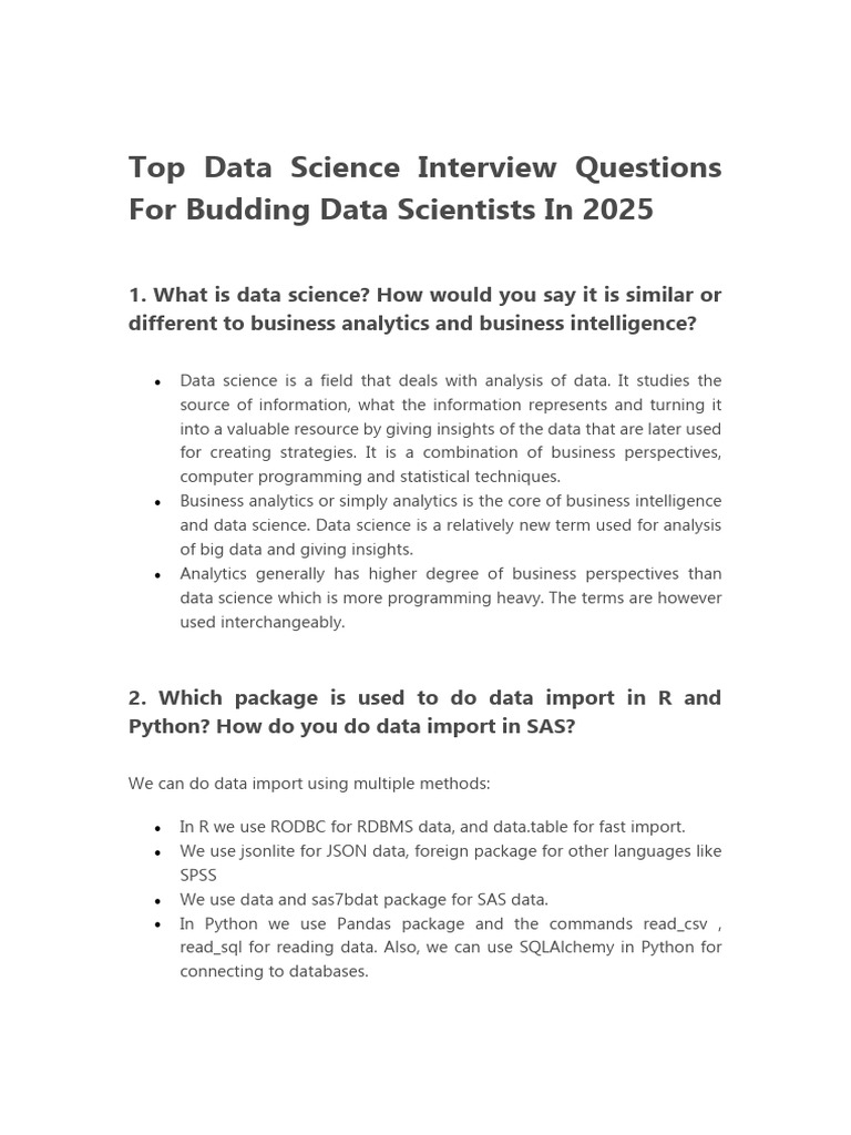 Top Data Science Interview Questions in 2025 | PDF | Regression ...