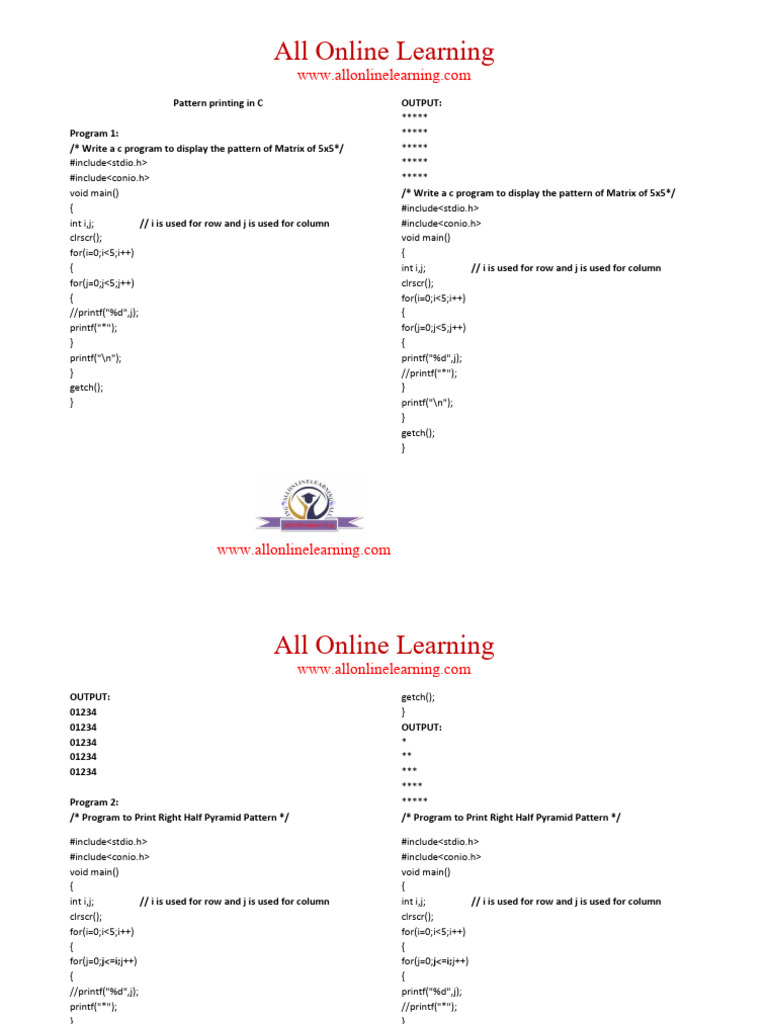 Pattern Printing in C | PDF | Linear Algebra | Algebra
