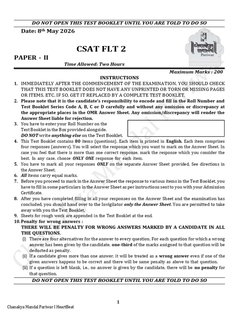 CSAT FLT 2 HB - Que Paper - Print - 8th May | PDF | Antimicrobial ...
