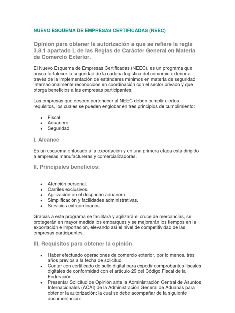 Nuevo Esquema de Empresas Certificadas NEEC | PDF | aduana | El ...