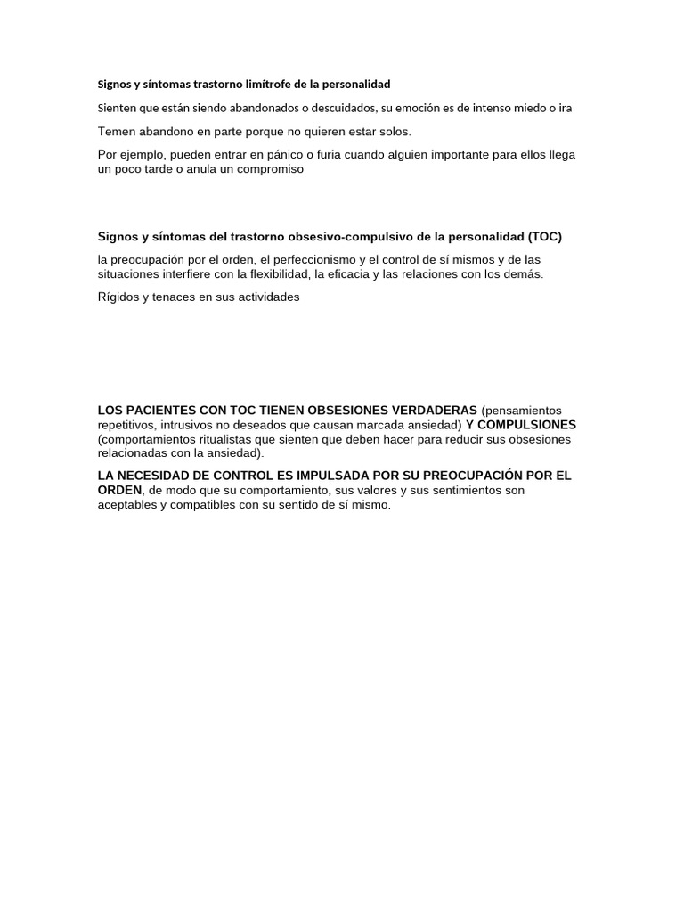 Signos y Síntomas Trastorno Limítrofe de La Personalidad | PDF