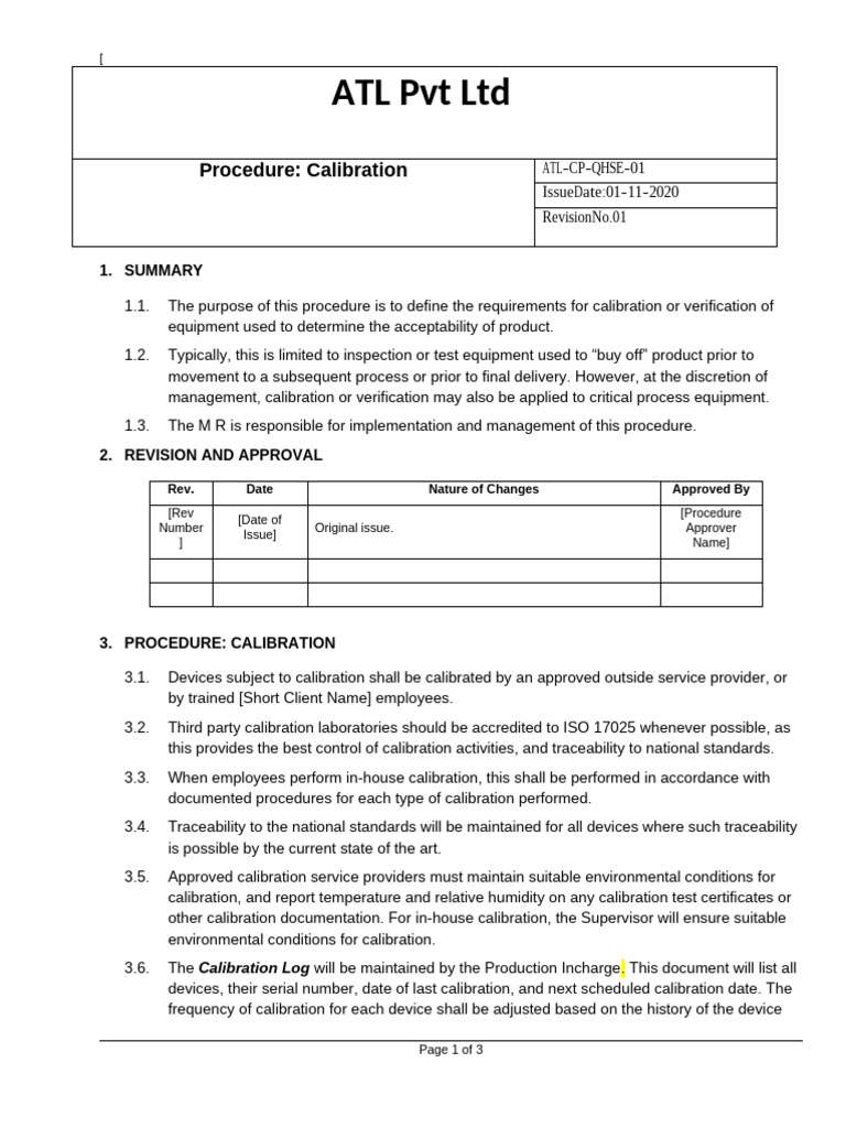Procedure - Calibration | PDF | Calibration