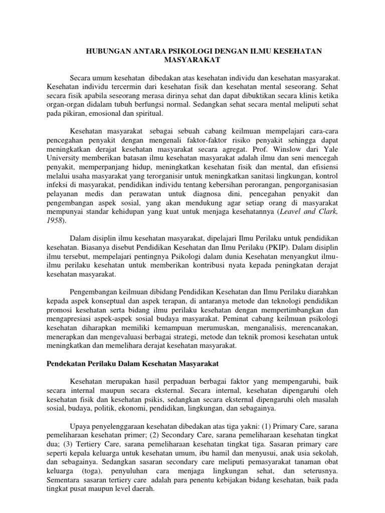 Hubungan Antara Psikologi Dengan Ilmu Kesehatan Masyarakat Pdf