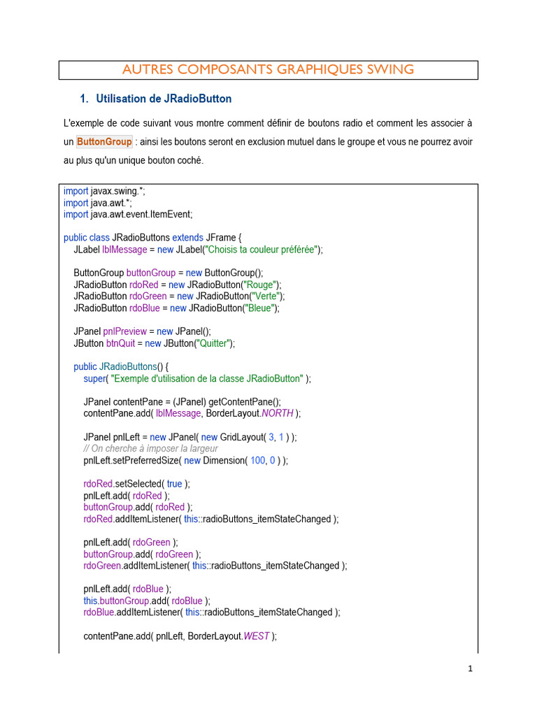 Autres Composants Graphiques Swing - v1 | PDF | Java (Langage de ...