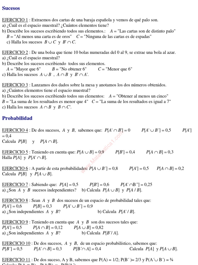 Ejercicios de Probabilidad y Sucesos | PDF | Probabilidad | Jugando a ...