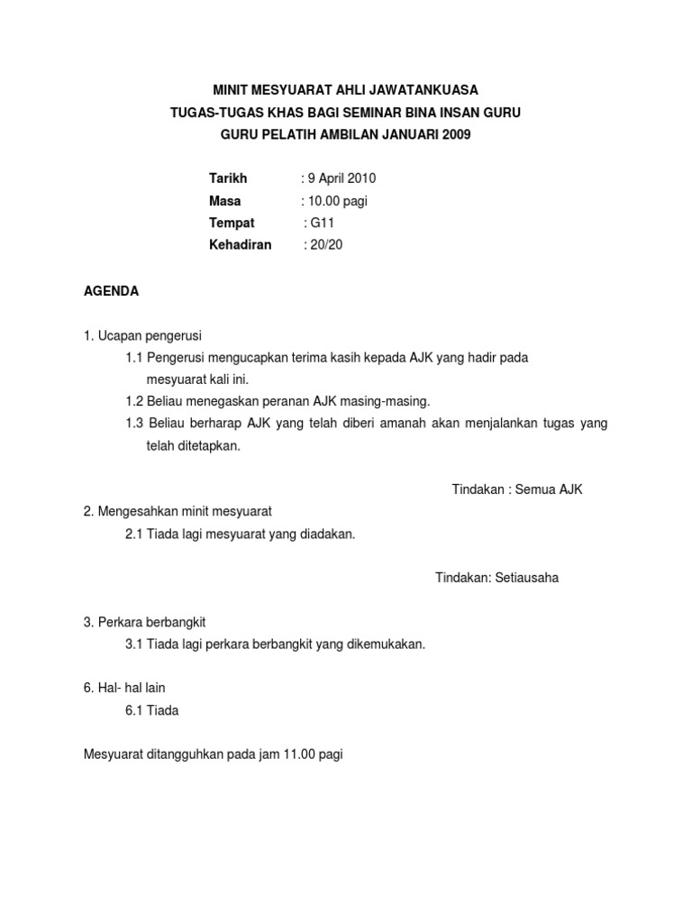 Minit Mesyuarat Ahli Jawatankuasa Tugas-Tugas Khas  PDF