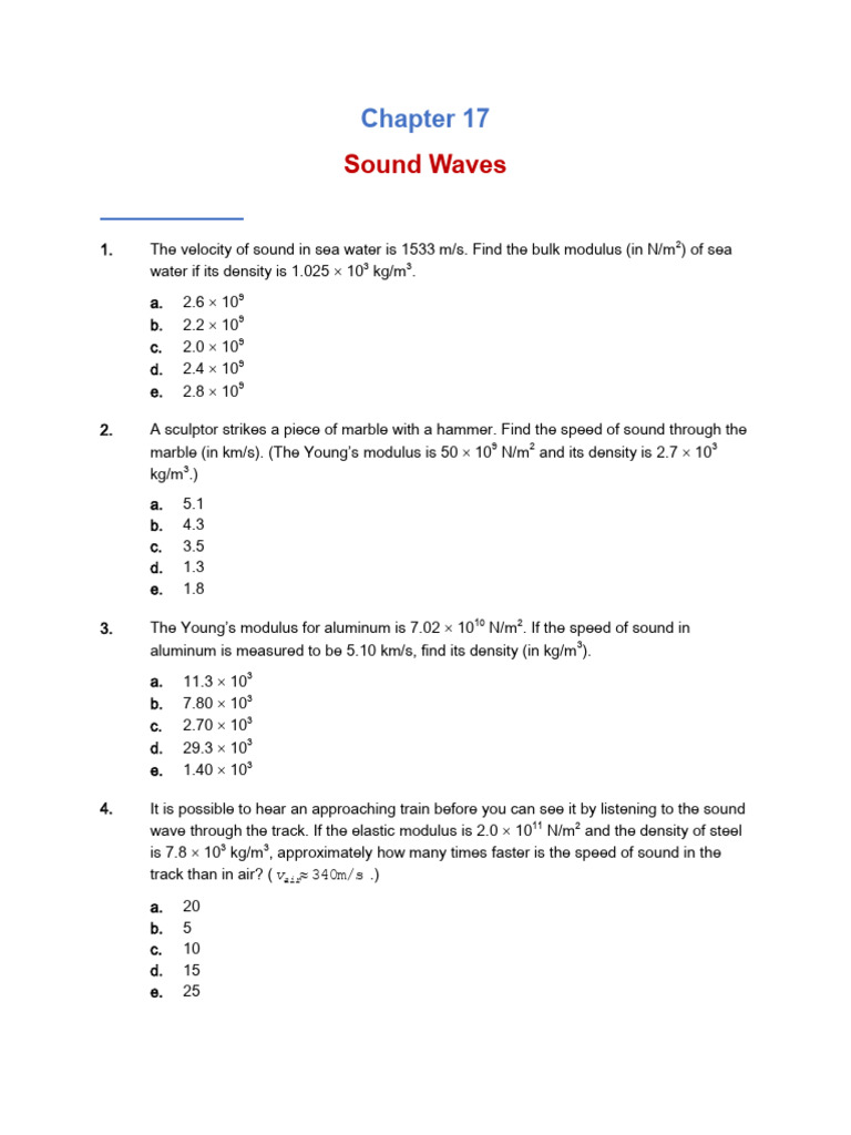 Chapter 17 - Model Exam Test | PDF | Sound | Waves