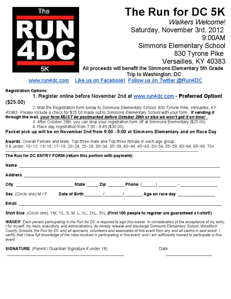 Run for DC 5K Registration Details | PDF | Business | Sports & Recreation