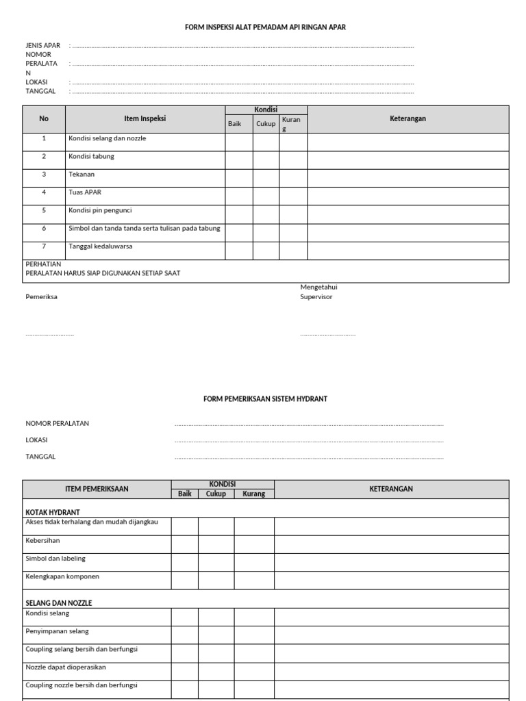 Form Inspeksi Pemeriksaan | PDF
