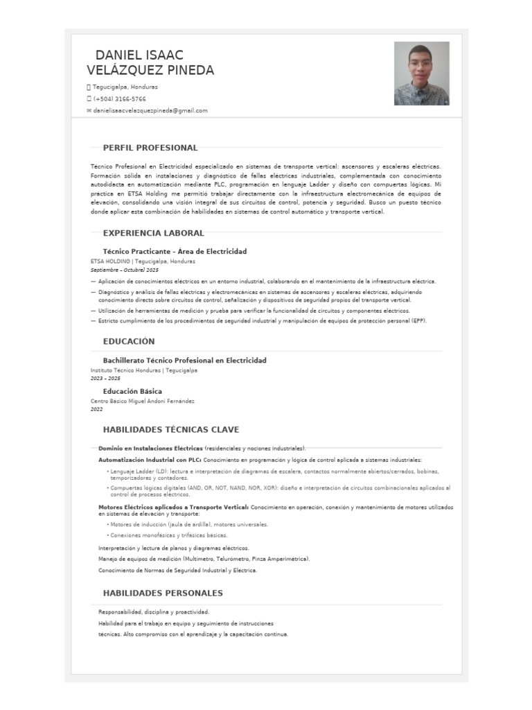 CV Daniel Velazquez C | PDF | Automatización | Controlador lógico ...