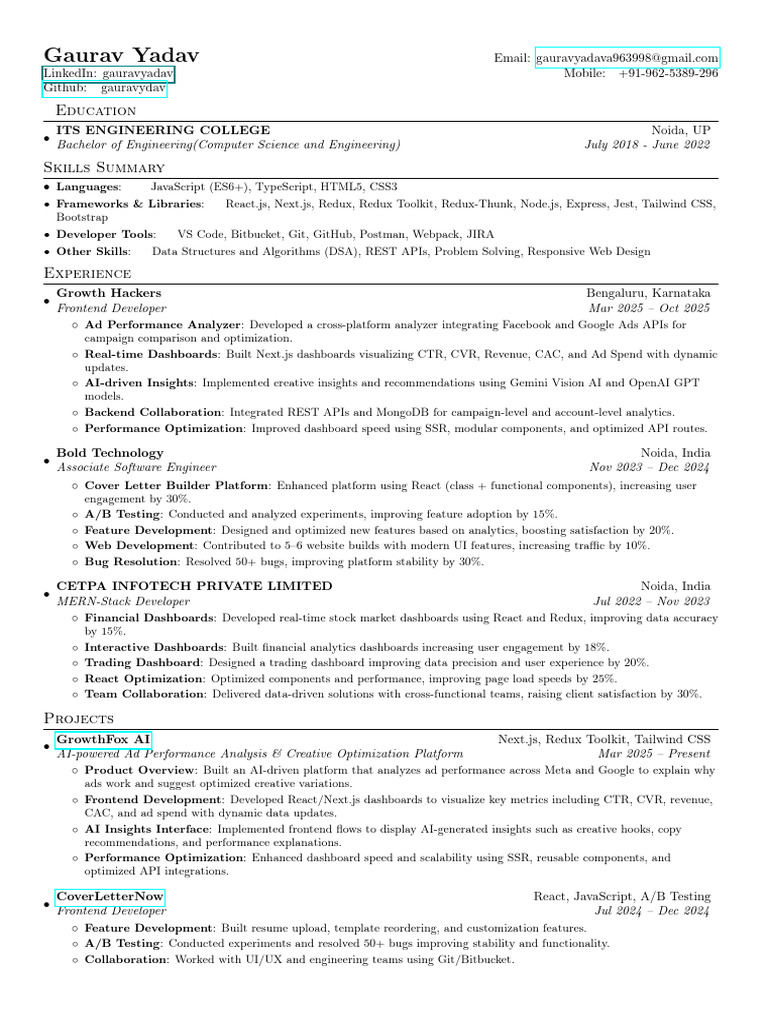 Resume Gaurav Yadav Updated | PDF | Computing | Software Engineering