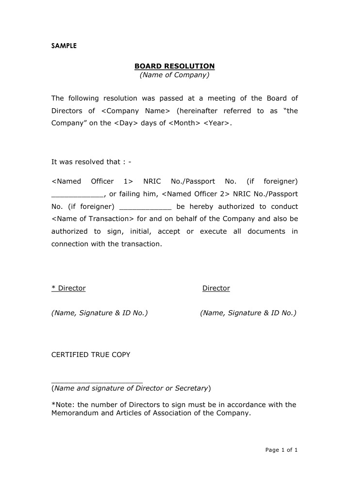 Sample Board Resolution | PDF