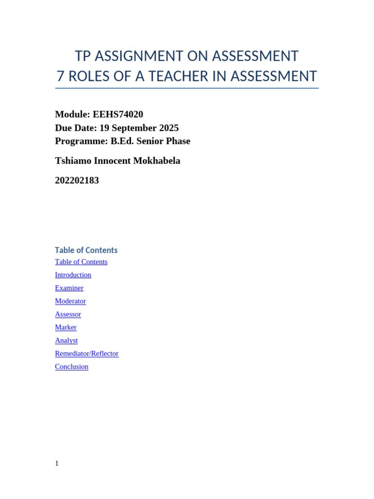 TP Assignment 7 Roles Template | PDF | Reading Comprehension | Learning