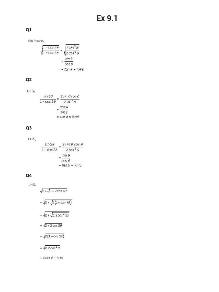 Chapter 9 Trigonometric Ratios of Multiple and Submultiple Angles | PDF