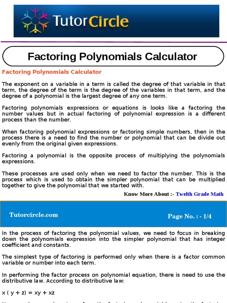 Factoring Polynomials Calculator Factorization (27 views)