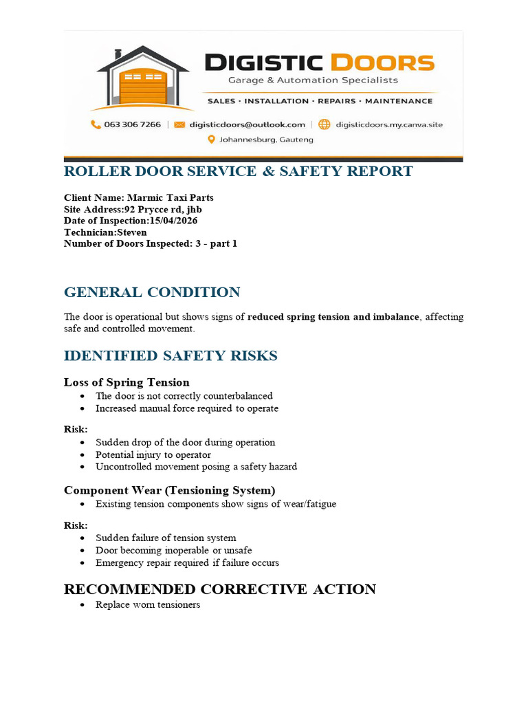 Safety Report Door 1 | PDF