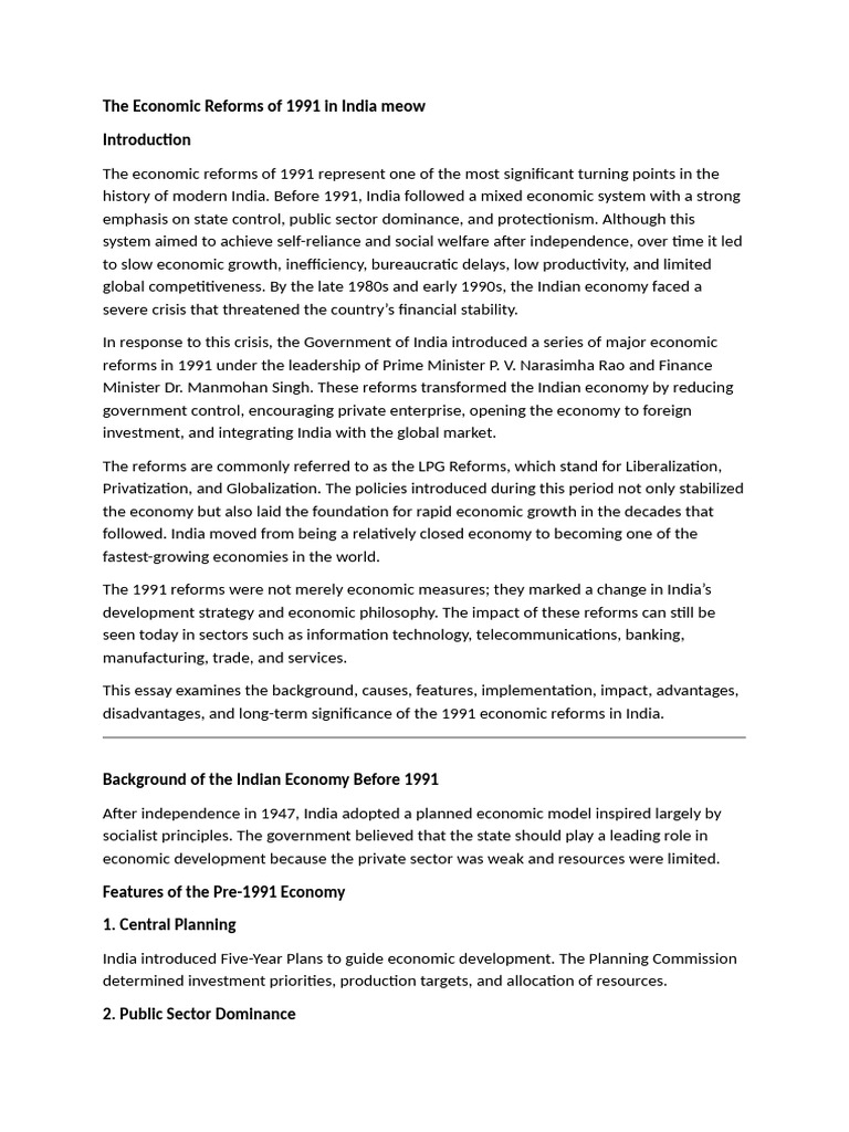 The Economic Reforms of 1991 in India | PDF | International Monetary ...