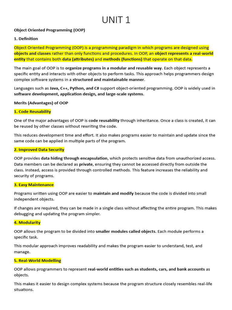 UNIT 1 | PDF | Object Oriented Programming | Inheritance (Object ...
