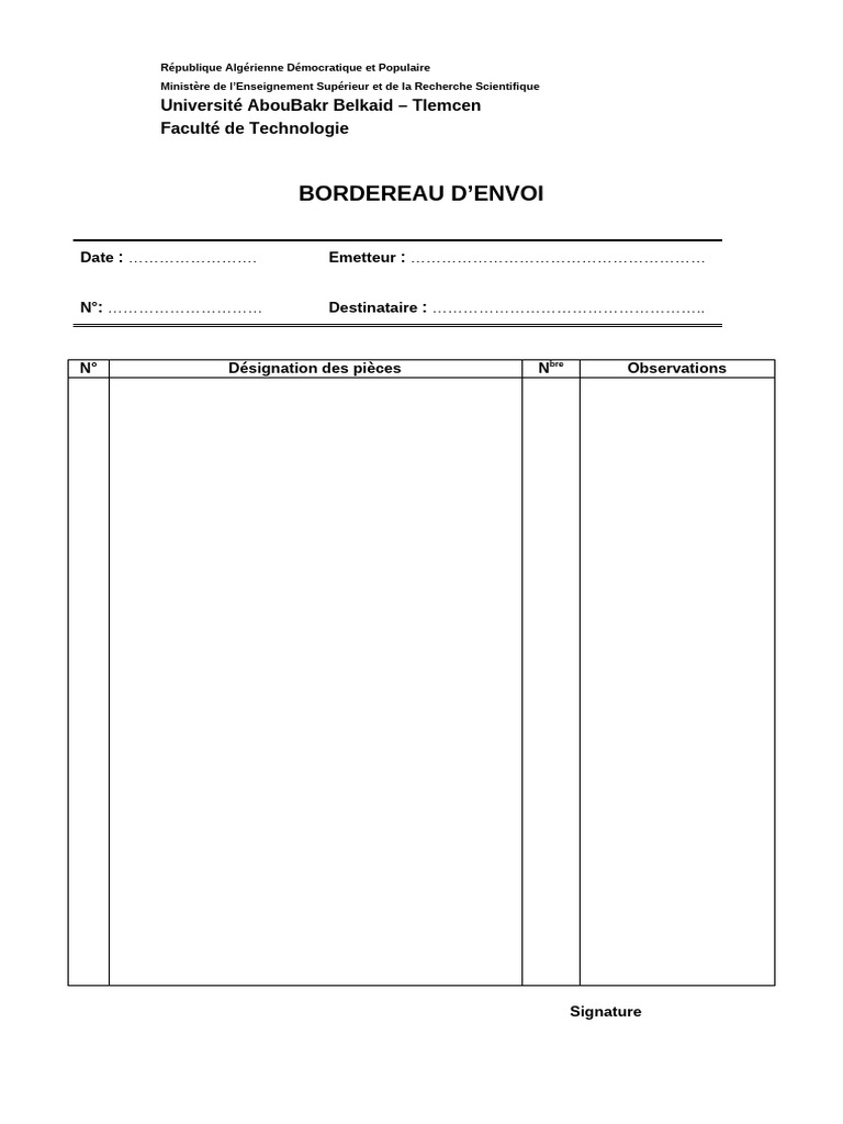 Imprime Bordereau DEnvoi | PDF