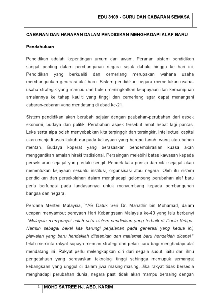 Cabaran Dan Harapan Dalam Pendidikan Aku Pdf