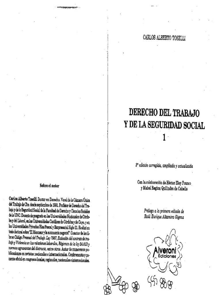 Derecho Del Trabajo y de La Seguridad Social - Tomo 1 | PDF