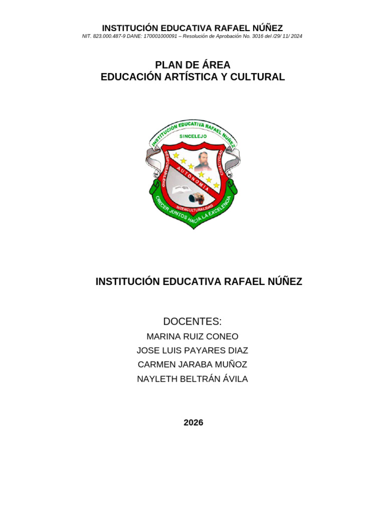 Plan de Area Educación Artistica y Cultural 2026 | PDF | Educación en ...