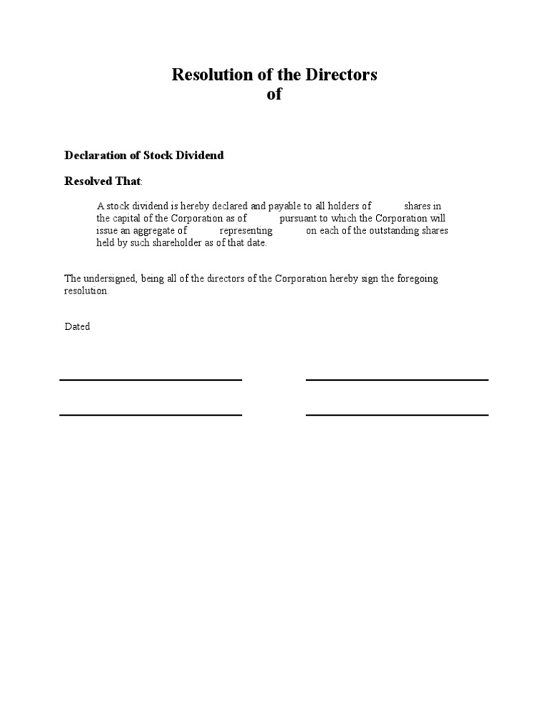 Directors' Resolution Approving Stock Dividend | PDF