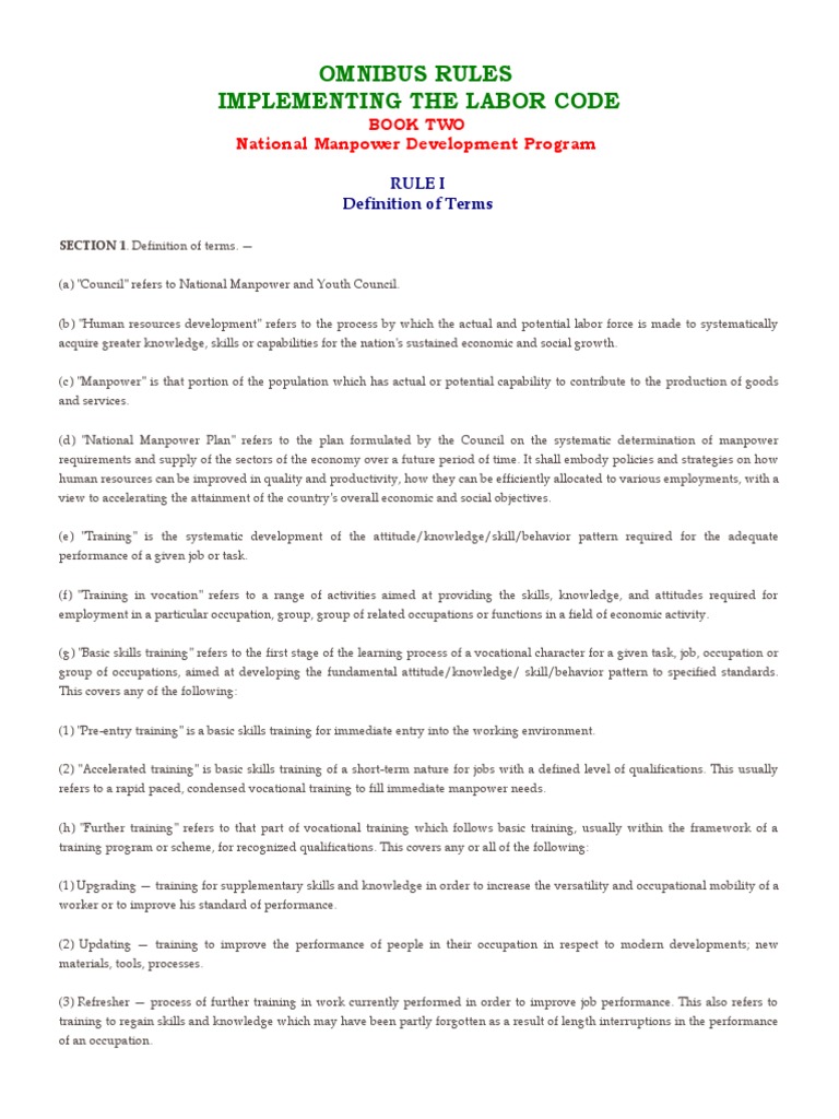 Omnibus rules implementing the labor code book 2 apprenticeship