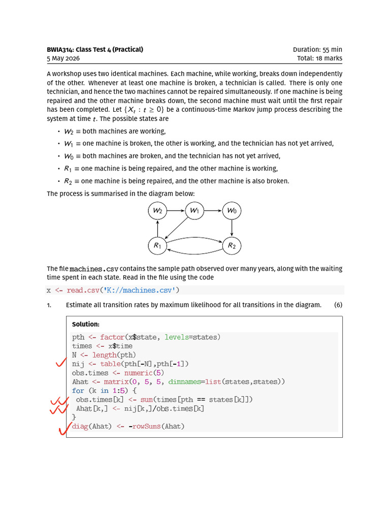 BWIA314 2026 ClassTest4P Memo | PDF | Markov Chain | Probability Theory