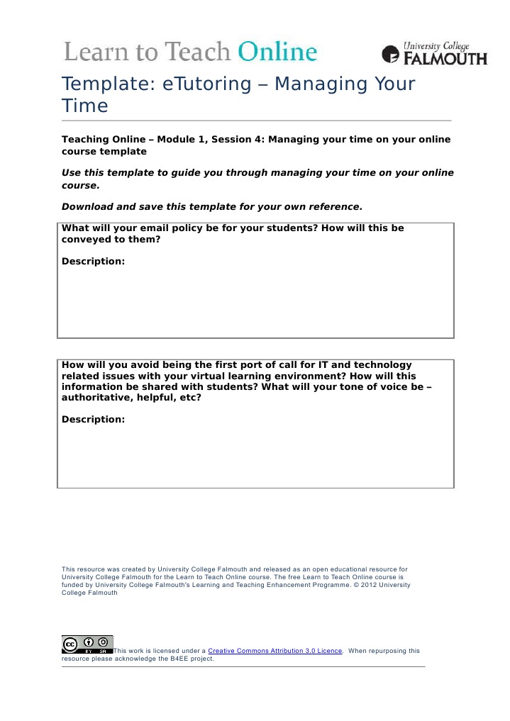 TOL Template - Etutoring: Managing Your Time On Your Online Course ...