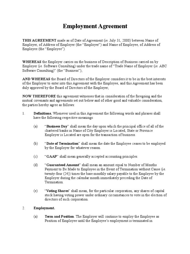 Employment Agreement Template | PDF | Board Of Directors | Employment