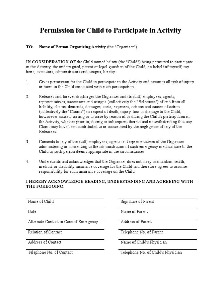 Child Participation Permission Form | PDF