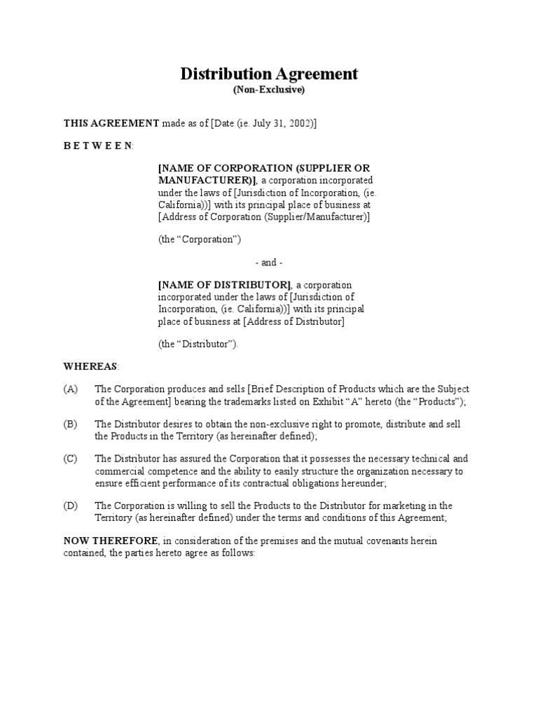 Non-Exclusive Distribution Agreement Template | PDF | Security Interest ...