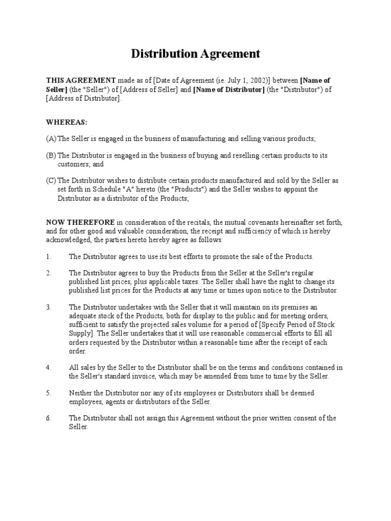 Distribution Agreement Short Form List Price Sales