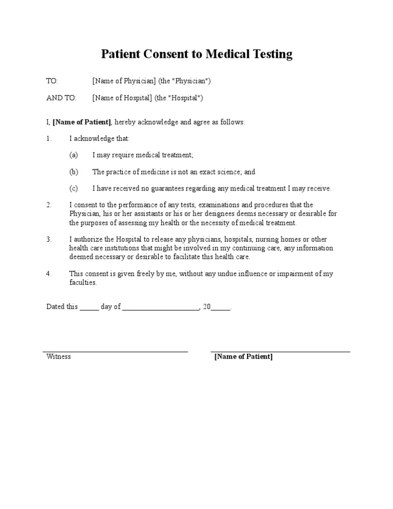 Patient Consent for Medical Testing | PDF